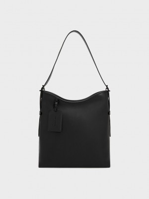 Charles & Keith Naomi Slouchy Hobo Bag Schwarz | MQBG97421