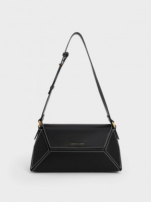 Charles & Keith Nasrin Geometric Shoulder Bag Schwarz | OAMS19076