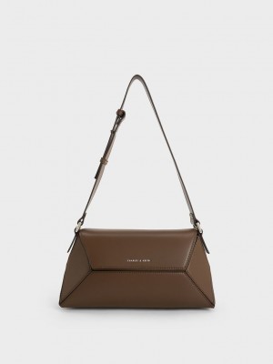 Charles & Keith Nasrin Geometric Shoulder Bag Dunkelbraun | FIQE63982