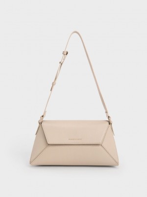 Charles & Keith Nasrin Geometric Shoulder Bag Beige | XFLB05261
