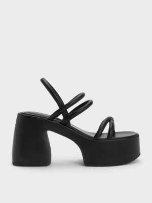 Charles & Keith Nerissa Tubular Plattform Sandals? Schwarz | MHSN60154