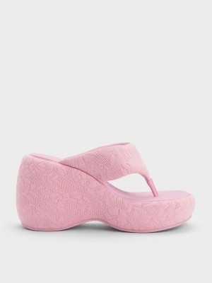 Charles & Keith Noemi Gestrickt Plattform Wedges Rosa | QYIL08295