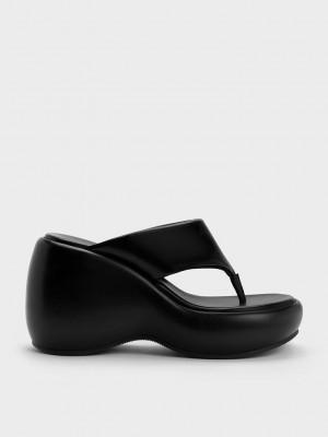 Charles & Keith Noemi Plattform Wedges Schwarz | WCYU61057