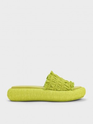 Charles & Keith Nuala Ruched Flatforms Hellgrün | ZQNF93487