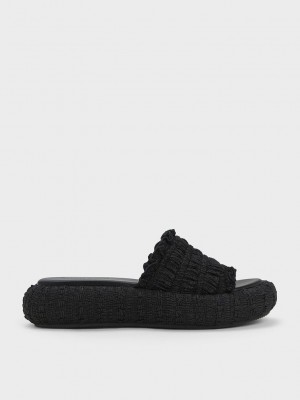 Charles & Keith Nuala Ruched Flatforms Schwarz | QBDX87325