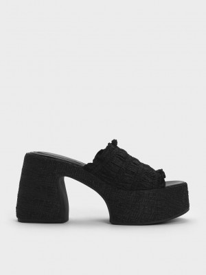 Charles & Keith Nuala Ruched Plattform Mules Schwarz | DTGR31280