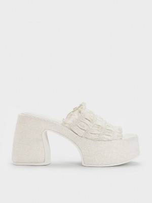 Charles & Keith Nuala Ruched Plattform Mules Weiß | VJBI43628