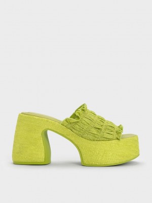 Charles & Keith Nuala Ruched Plattform Mules Hellgrün | SJHK60579