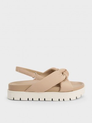 Charles & Keith Nylon Knotted Flatform Sandals Beige | VUWN32187