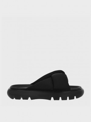 Charles & Keith Odessa Nylon Round-Kappe Badelatschen Sandals Schwarz | ECQT34851