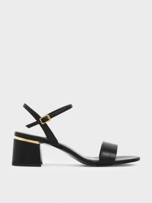 Charles & Keith Open Kappe Ankle Riemen Block Heel Sandals Schwarz | WTQN80357