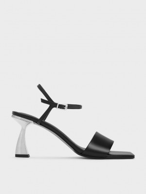 Charles & Keith Open Kappe Curved Heel Sandals Schwarz | VFNM50916