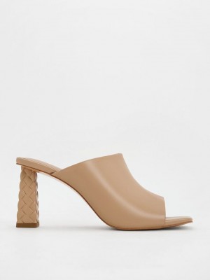 Charles & Keith Open Kappe Gesteppt Heel Mules Beige | QSOH56403