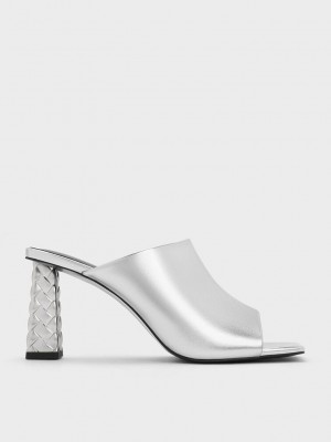 Charles & Keith Open Kappe Gesteppt Heel Mules Silber | XWYJ37928