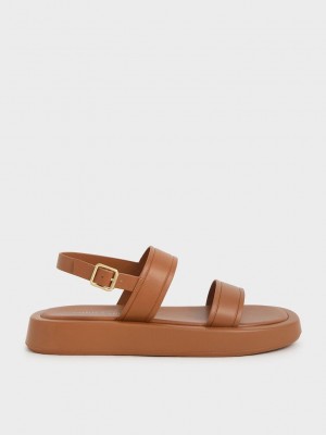 Charles & Keith Open Kappe Slingback Plattform Sandals Caramel | GVZE78245