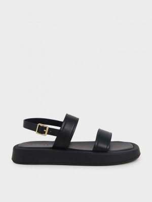 Charles & Keith Open Kappe Slingback Plattform Sandals Schwarz | GISP59728