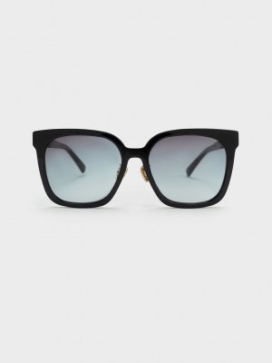 Charles & Keith Open Wire Square Acetate Sunglasses Schwarz | DMAJ82571