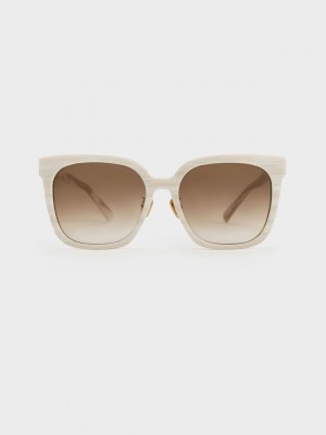 Charles & Keith Open Wire Square Acetate Sunglasses Weiß | BXTV50816