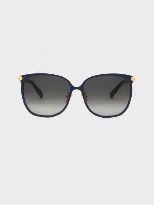 Charles & Keith Ophelia Oversized Square Sunglasses Navy | JSDF83629