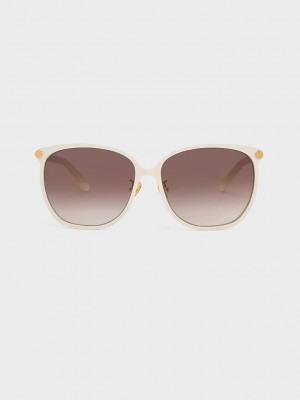 Charles & Keith Ophelia Oversized Square Sunglasses Weiß | WFXJ12389