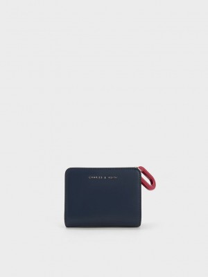Charles & Keith Oval Keychain Zip Wallet Navy | LHZO07492