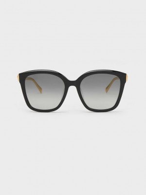Charles & Keith Oversized Square Acetate Sunglasses Schwarz | YNLH35604