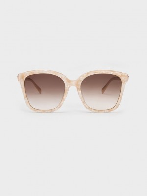 Charles & Keith Oversized Square Acetate Sunglasses Koralle | CKIB34710