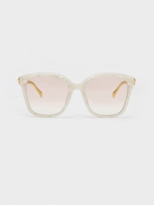 Charles & Keith Oversized Square Acetate Sunglasses Weiß | WZST21635