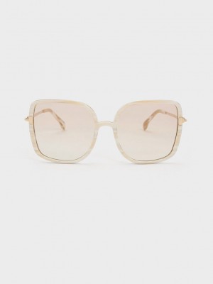 Charles & Keith Oversized Square Chain-Link Sunglasses Weiß | MHXZ60487