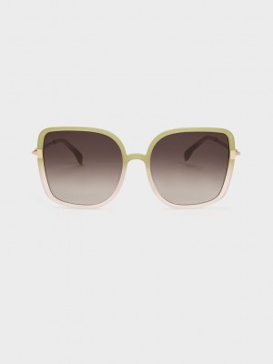 Charles & Keith Oversized Square Chain-Link Sunglasses Grün | XUIG05378