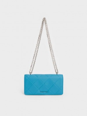Charles & Keith Paffuto Chain Handle Gesteppt Long Wallet Cerulean | QFEI78409