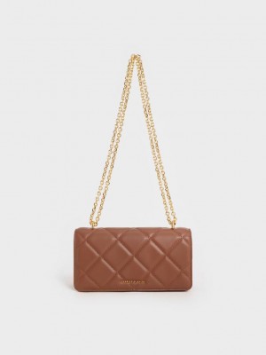 Charles & Keith Paffuto Chain Handle Gesteppt Long Wallet Schokolade | LUMR21680