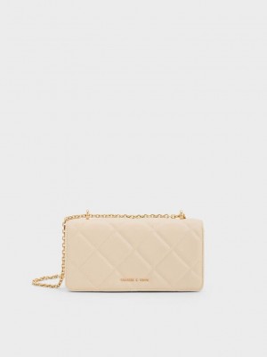 Charles & Keith Paffuto Chain Handle Gesteppt Long Wallet Beige | ITXR41859