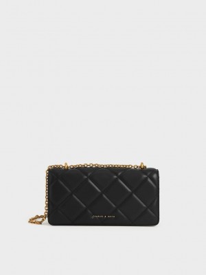 Charles & Keith Paffuto Chain Handle Gesteppt Long Wallet Schwarz | CXDI32701
