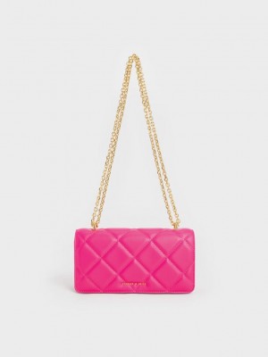 Charles & Keith Paffuto Chain Handle Gesteppt Long Wallet Fuchsie | WXRQ24138