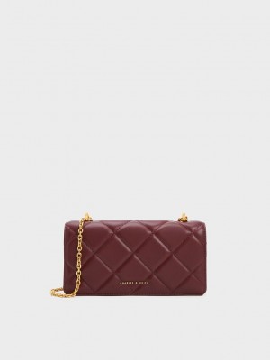 Charles & Keith Paffuto Chain Handle Gesteppt Long Wallet Bordeaux | TLSI57419