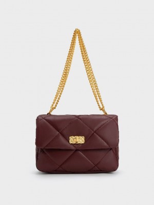 Charles & Keith Paffuto Large Gepolstert Shoulder Bag Dunkelschokolade | JSAL07532