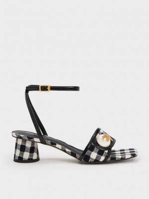 Charles & Keith Pearl-Embellished Gingham Sandals Mehrfarbig | WKSL68250