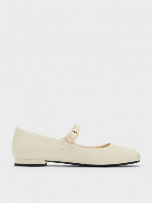 Charles & Keith Pearl-Schnallen Mary Janes Weiß | XLRW47965