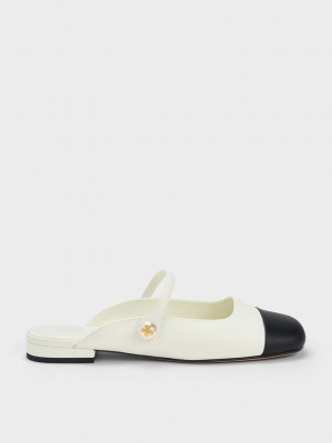 Charles & Keith Pearl Embellished Flache Mules Weiß | ESKI90154