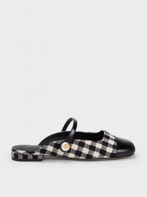 Charles & Keith Pearl Embellished Gingham Flache Mules Mehrfarbig | NEKQ32510