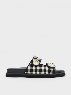 Charles & Keith Pearl Embellished Gingham Slides Mehrfarbig | IPOW28659