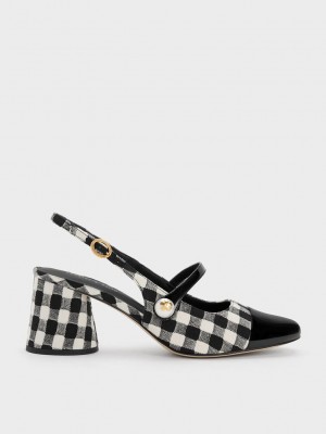 Charles & Keith Pearl Embellished Gingham Slingback Pumps Mehrfarbig | TUMI21054