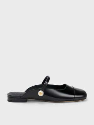 Charles & Keith Pearl Embellished Lack Flache Mules Schwarz | CYGF01495