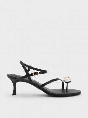 Charles & Keith Pearl Embellished Riemchen Sandals Schwarz | GEDB87516