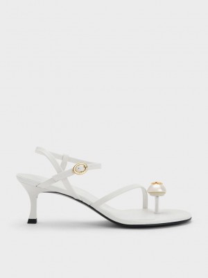 Charles & Keith Pearl Embellished Riemchen Sandals Weiß | BRUT31726