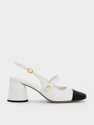 Charles & Keith Pearl Embellished Slingback Pumps Weiß | PEIN43527