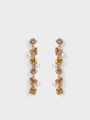 Charles & Keith Pearl & Crystal-Embellished Drop Earrings Beige | KCFX89427