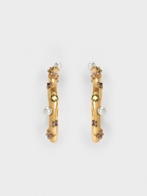 Charles & Keith Pearl & Crystal-Embellished Earring Studs Beige | WPYI17934
