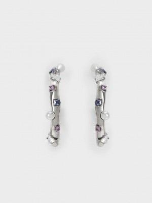Charles & Keith Pearl & Crystal-Embellished Earring Studs Lila | VSRF86391